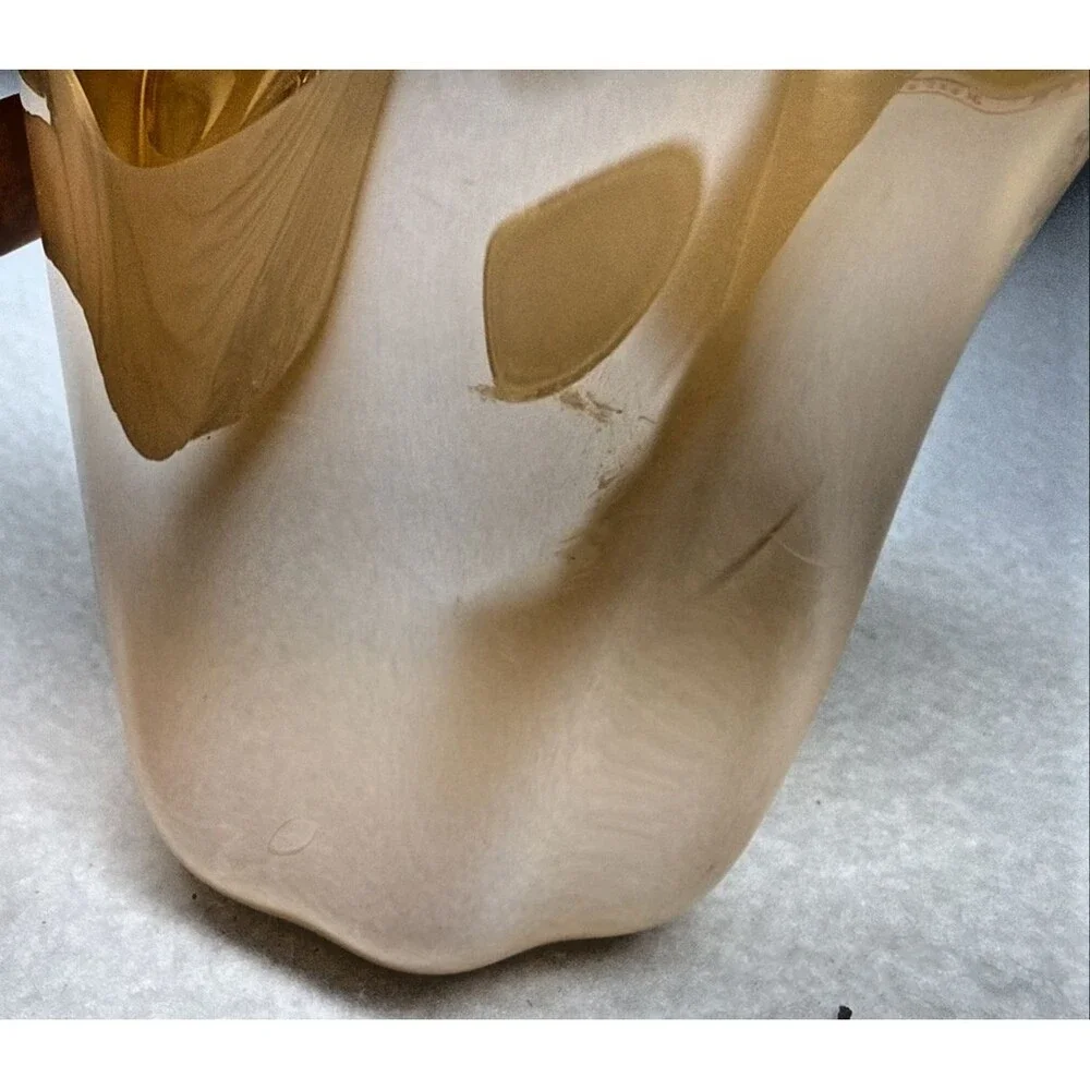 Murano Style Italian Art Glass Vase White Crystal Handmade Ruffled Edge
